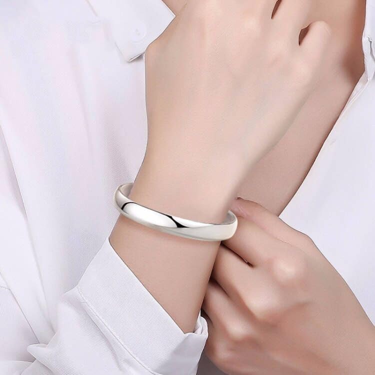 XINSHUN Jewelry 1PC 925 Silver fashion smooth cuff bangle bracelet style1# - Image 2